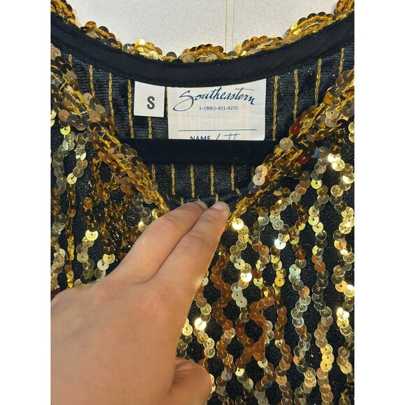 VTG Southeastern Gold Sequin Beaded Top Women Small 17"x21" Sparkle Disco Party - Picture 5 of 10